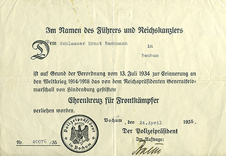 Award document for combatant